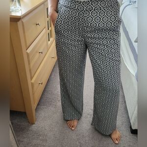 Black and White Geometric High Waist Wide Leg Pants